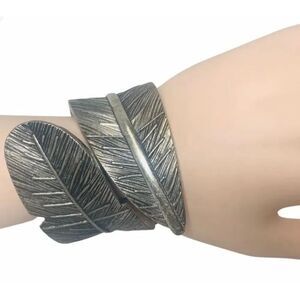 Silver tone Leaf bangle bracelet